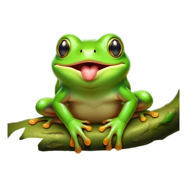 Cinematic Cute Yawning Green Tree Frog Portrait Emoji, Head tilted slightly with a dramatic, wide-open yawn, showcasing a compact, vivid green body with gently drooping eyelids and half-closed, drowsy eyes, Simplified yet irresistibly adorable features, highly detailed, glowing with a soft, cozy jungle glow, high shine, relaxed yet expressive, stylized with a dash of whimsical amphibian charm, soft glowing outline, capturing the essence of a drowsy yet affectionate green tree frog that appears ready to stretch out for a nap! sticker