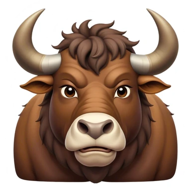 Cinematic Noble Domestic Ox Portrait Emoji, Poised and stalwart, with a massive, muscular build and a thick, smooth hide in deep earthy tones, prominent, curved horns, and steady, soulful eyes, Simplified yet sharp and sophisticated features, highly detailed, glowing with a warm, dignified glow, high shine, intelligent and dependable, stylized with an air of timeless strength, focused and attentive, soft glowing outline, capturing the essence of a watchful and confident ox that feels as though it could plod out of the screen with effortless authority! sticker