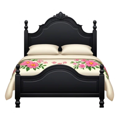 BLACK WOOD Vintage bed with flower design sticker