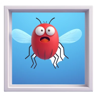 a fly on the window and angry man behind sticker