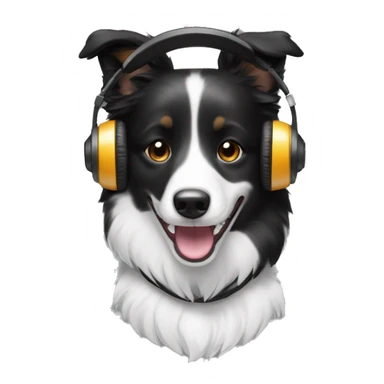 Short hair border collie black and white fur smiling and wearing headphones sticker