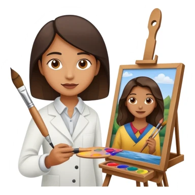 Artist with a paintbrush in front of an easel with a painting sticker