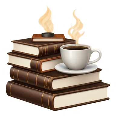 stack of books with coffee on top sticker