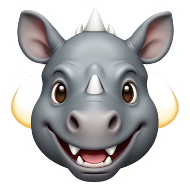 Cinematic Comical Rhinoceros Portrait Emoji, Head tilted dramatically with an exaggeratedly amused expression, featuring a striking, glossy slate-gray hide with a boldly textured white horn, wide, expressive eyes filled with playful disbelief, Simplified yet hilariously expressive features, highly detailed, glowing with a slightly sassy glow, high shine, dramatic yet playful, stylized with an air of cheeky wild mischief, bright and endearing, soft glowing outline, capturing the essence of a spirited and over-the-top rhinoceros, so meme-worthy it feels like it could charge its way into internet fame instantly! sticker