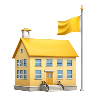 white background, magic school, with a big flag, big flag on a roof, big yellow flag, white school sticker