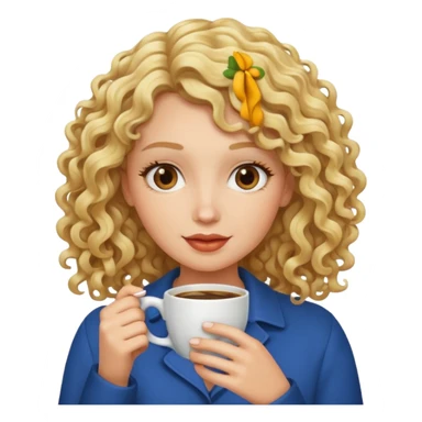 curly blonde woman drink coffee sticker