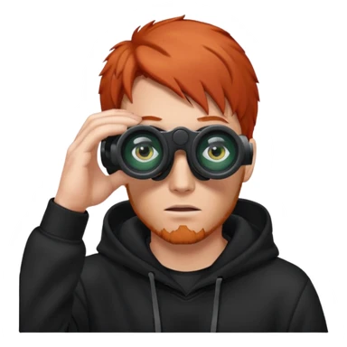 A red-haired man in a black hoodie looks through binoculars. sticker