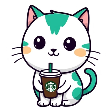 cat drinking starbucks  sticker