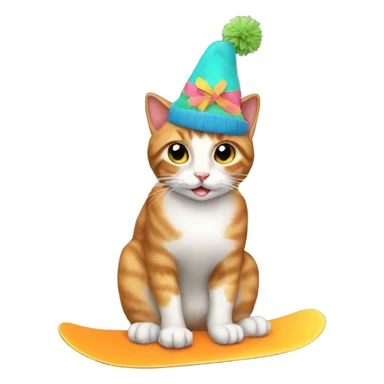 cat snowboarding birthday hat sticker