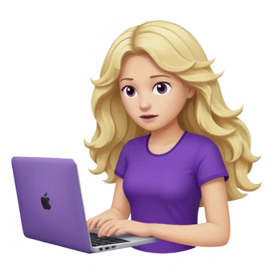 lady with long blonde wavy hair, purple top throwing her with a laptop looking defeated sticker