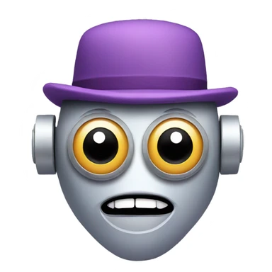 Robot with purple hat and donut sticker