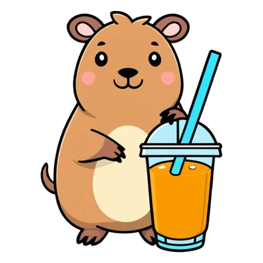 capybara with boba tea sticker