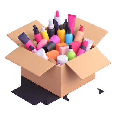 an opened box with assorted beauty items sticker