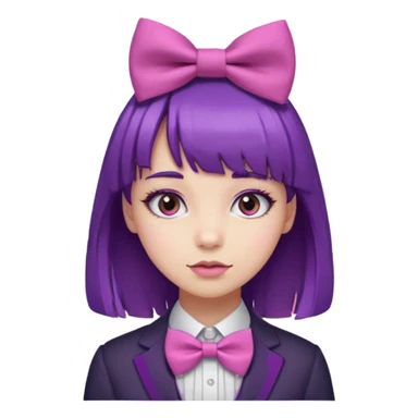 girl with bangs and purple hair and pink hairbow tie sticker