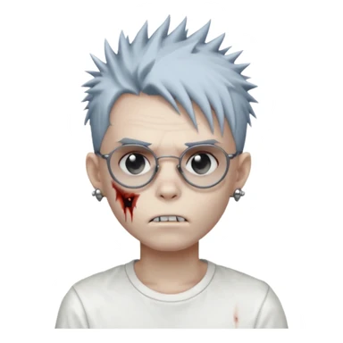 zombie boy with spiky emo hair and white shirt and round earring and glasses sticker