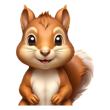 Cinematic Adorably Cute Squirrel Portrait Emoji, Perched with an alert, twinkling gaze and a playful tilt of its head, showcasing a small, nimble body with a bushy tail and delicate whiskers, Simplified yet irresistibly adorable features, highly detailed, glowing with a warm, sunlit glow, high shine, energetic and sprightly, stylized with an air of woodland whimsy, soft glowing outline, capturing the essence of a joyful squirrel that appears ready to scamper out of the screen with boundless charm! sticker