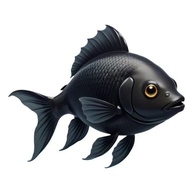 Cinematic Noble Black Goldfish Portrait Emoji, Poised and regal, with a sleek, streamlined build and a lustrous, deep black body, deep-set soulful golden eyes, Simplified yet sharp and sophisticated features, highly detailed, glowing with a soft, dignified glow, high shine, intelligent and graceful, stylized with an air of aquatic elegance, focused and attentive, soft glowing outline, capturing the essence of a watchful and confident aquatic companion, so majestic it feels as though it could glide out of the screen with effortless authority! sticker