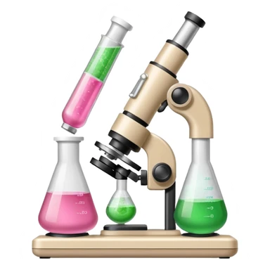 laboratorios, tubo de ensayo y microscopio todo en una imagen, que sean colores rosas, blancos, verde y beish sticker