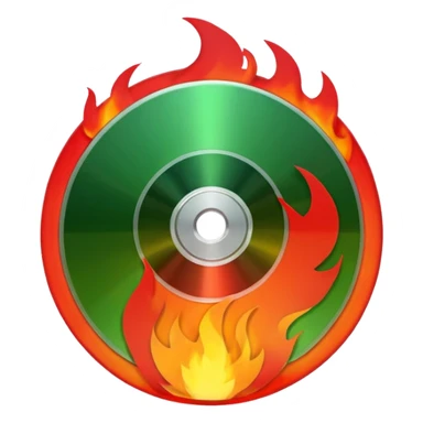 A minimalist CD disc with a subtle fire design, red and green flames, with a circle in the middle and a hole in the center sticker