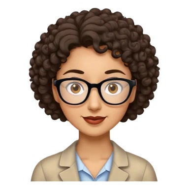 crea una profesora de pelo moreno rizado, corto un poco más arriba del hombro, ojos marrones con gafas, con experiencia, alta, interesante y entusiasta de las tic sticker