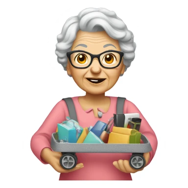 Granny pushing a cart full of hight tech devices sticker