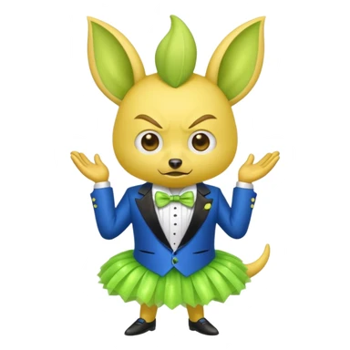 Angry blue banana with ears wearing a sparkly lime green tuxedo and tutu sticker