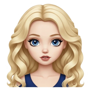 wavy blonde hair, pale skin skin, dark blue eyes, pretty bratz baddie, black eyeliner sticker