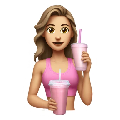 Brown haired white girl in pink croptop drinking protein shake sticker