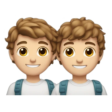 2 White teenagers brothers brown hair, holding shoulders , smiling sticker