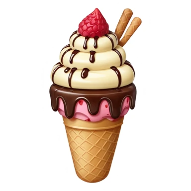 ice cream with fruits and chocolate sauce sticker