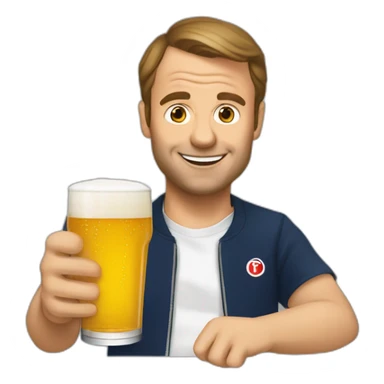 macron drink beer with two pint sticker