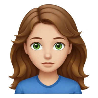 girl with brown hair, green eyes with a blue shirt no background ,young with wavy hair long brown hair with tiny blonde highlights sticker
