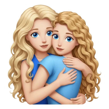 beautiful woman with long curly blonde hair and blue eyes, hugging beautiful woman with long straight brown hair sticker