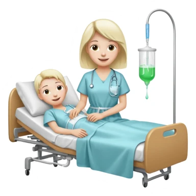 person with an IV drip in a hospital bed ios style emoji sticker