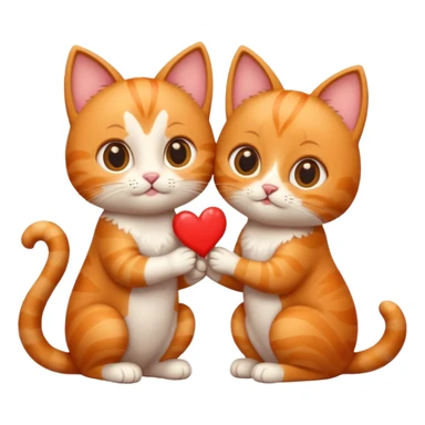 one happy cat on one knee proposing to another happy cat, both with big eyes, hearts around them, emoji style sticker