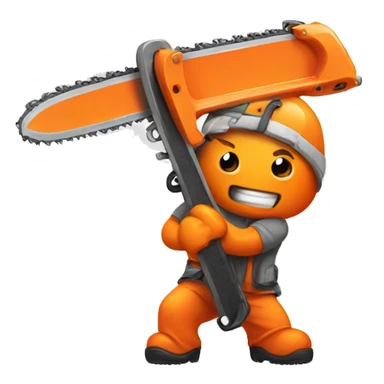 orange chainsaw with blade out sticker