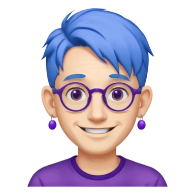 blue haired man mid length with big ears and purple earrings and spectaclesi happy sticker