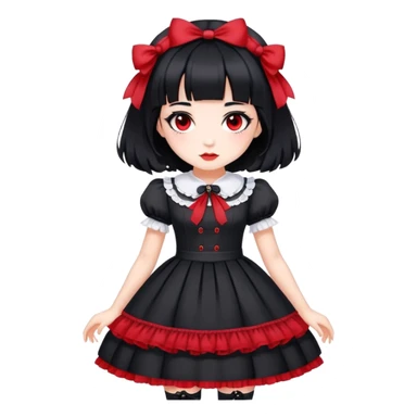 girl in black Lolita dress with black hair and red tips sticker