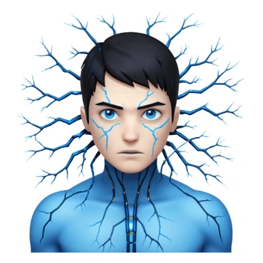 electric lab mutant portrait, head and shoulders only, glowing blue energy cracks on skin, wild hair, intense eyes, sci-fi lab accident vibe, 3D cartoon, mobile game icon style, clean background, no text, no watermark

 sticker