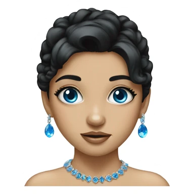 portrait of black haired and blue eyes girl with jewelry  sticker
