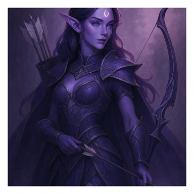 purple fantasy elf archer, elegant, magical, bow and arrows, pointed ears, fantasy armor sticker