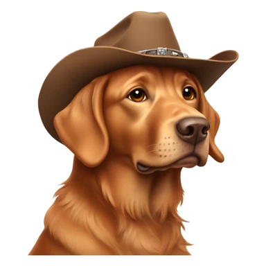 Long haired red Labrador wearing cowboy hat sticker