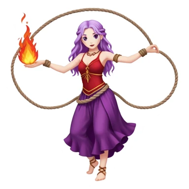 Full body rope Poi fire dance performer pale skin with long purple hair red dress sticker
