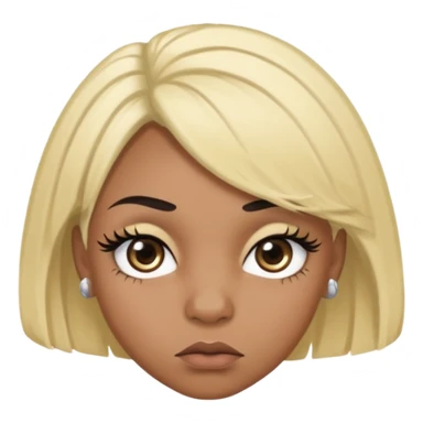 crée moi une jeune adulte noir au yeux brider marron foncer et une perruque blonde avec des baby hairs percing au nez et des gros faux cils bien charger , une fille un peu 92i sticker