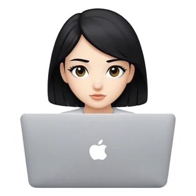 Beautiful programmer girl with black eyes and hair working with MacBook sticker