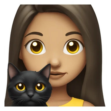 Long haired brunette blue eyed girl holding a yellow eyed black cat sticker