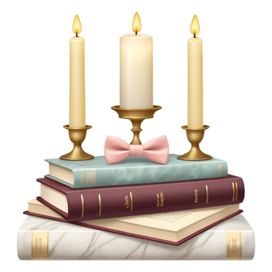 Aesthetic candles, flower petals, bow tie, books, marble stand sticker