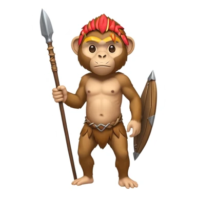 fullbody monkey Neanderthal holding a spear sticker