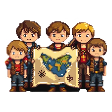 group of kids from the Goonies movie with treasure map sticker