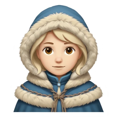 Fantasy human emoji portrait, simple winter mantle with fur trim on shoulders, northern winter vibe, restrained colors, clean flat emoji design, male/female variant
 sticker